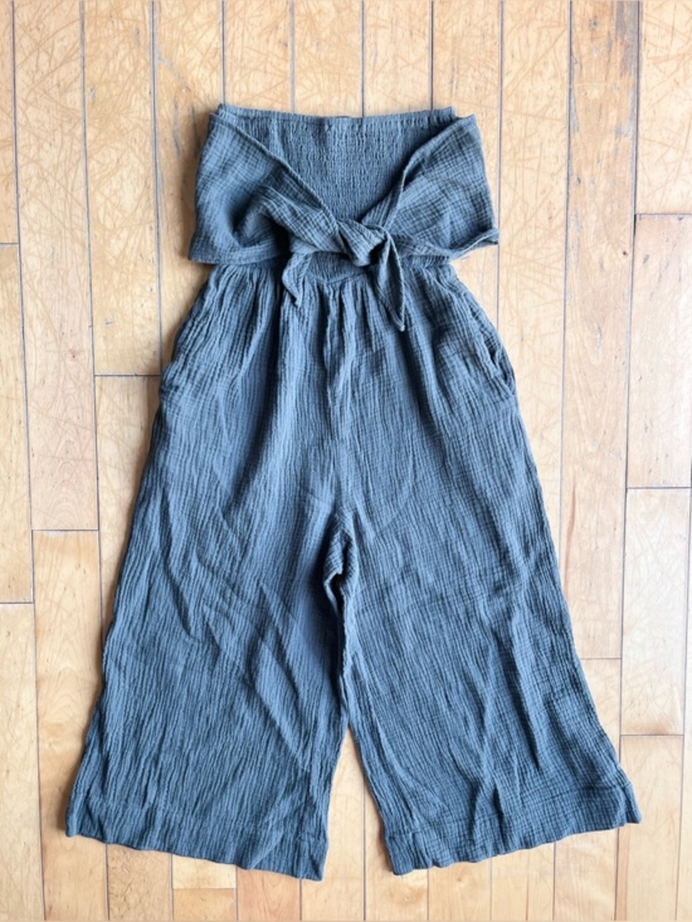 bishop + young 100% Cotton Tie Front Sleeveless Wide‑Leg Pants Jumpsuit Size XS